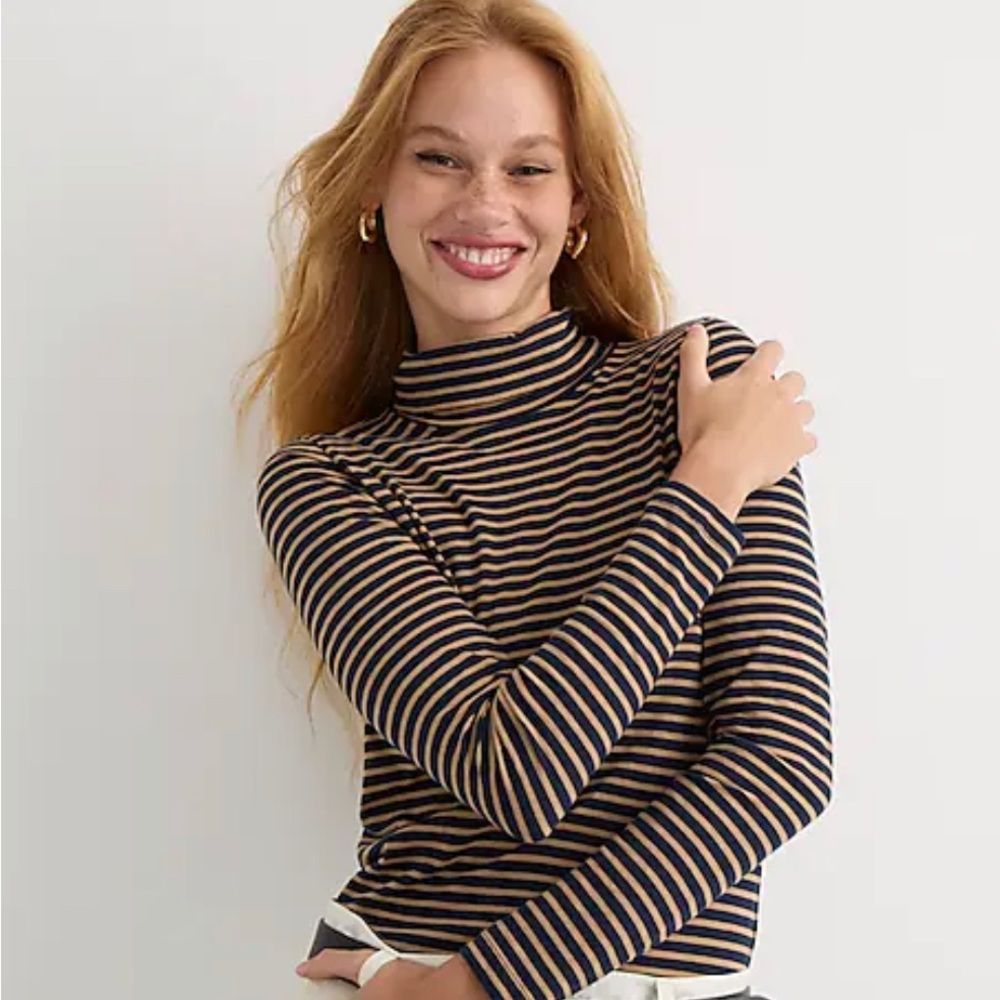 J. Crew Tissue Turtleneck in Navy Camel Stripe